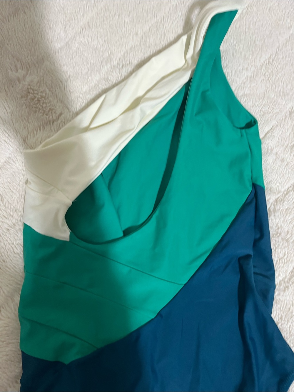 SummersaltColorblock One-Shoulder Swimsuit in White, Teal & Navy - Picture 4 of 4